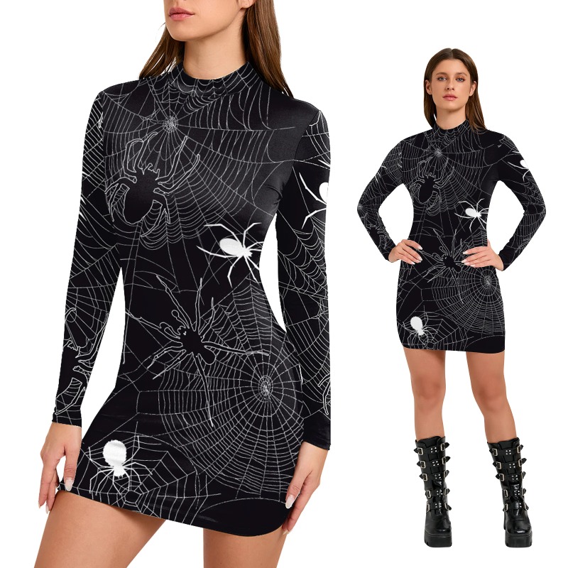 Embellish Knit - Kadın Cadılar Bayramı Örümcek Ağı Baskılı