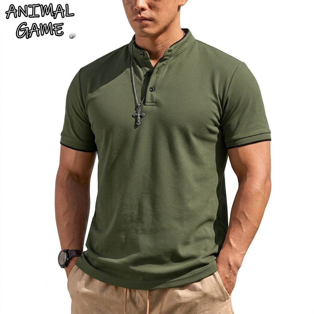 Embellish Knit - Yazlık Kısa Kollu Henley Gömlek Erkek